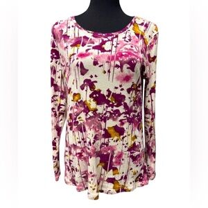 Daisy Fuentes Purple & Cream Long Sleeve Casual Comfort Top size Medium